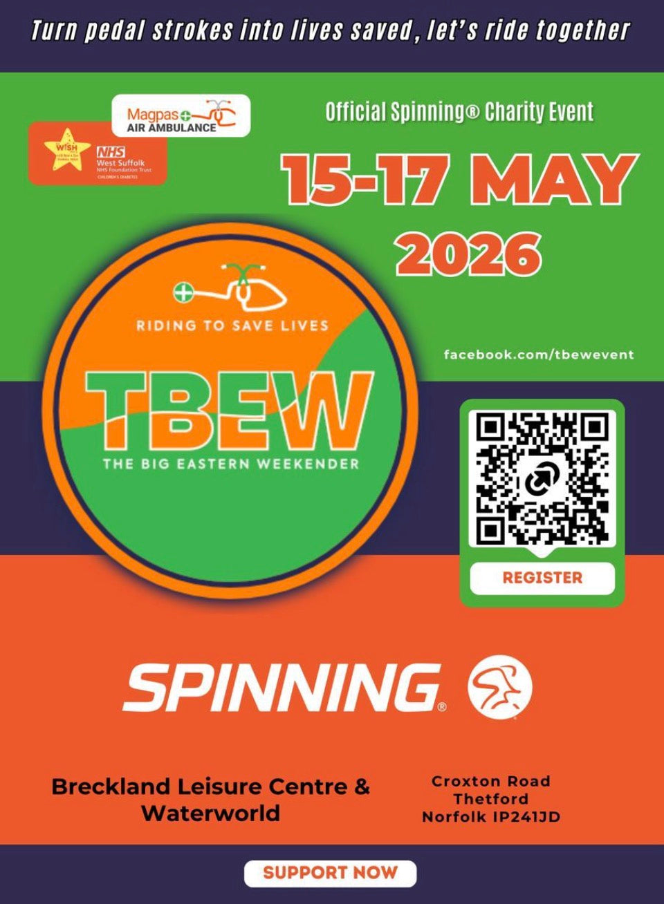 Promotional poster for TBEW Spinning charity event with event details and branding. Athleticum 